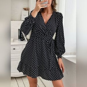 Elegant Black Polka Dot Wrap Dress